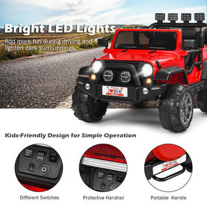12V 2-seater ride-on car truck with remote control and storage, perfect for outdoor fun and playtime adventures.