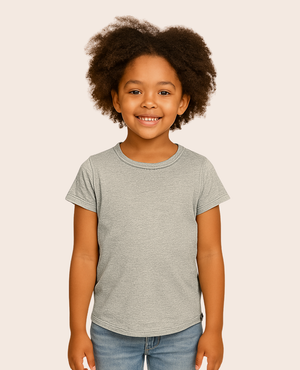 All-Day Tee in Steel Heather for babies, showcasing a stylish and comfortable design from an angled view.