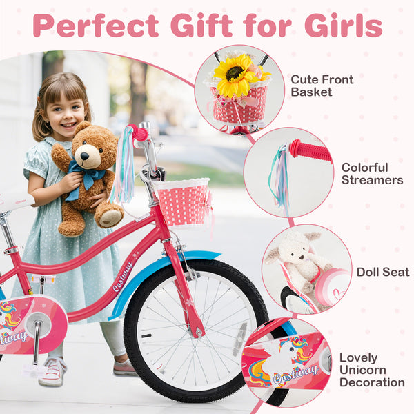14-inch girls bike for ages 3-5 with doll seat and training wheels, perfect for outdoor fun and adventure.