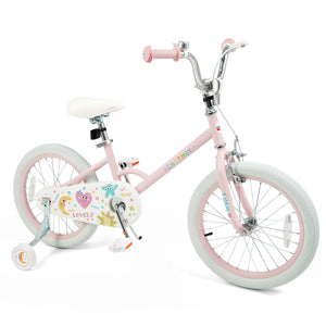 12-inch pink kids bike with stars and moon, adjustable for children ages 3-8, shown at angle 23.