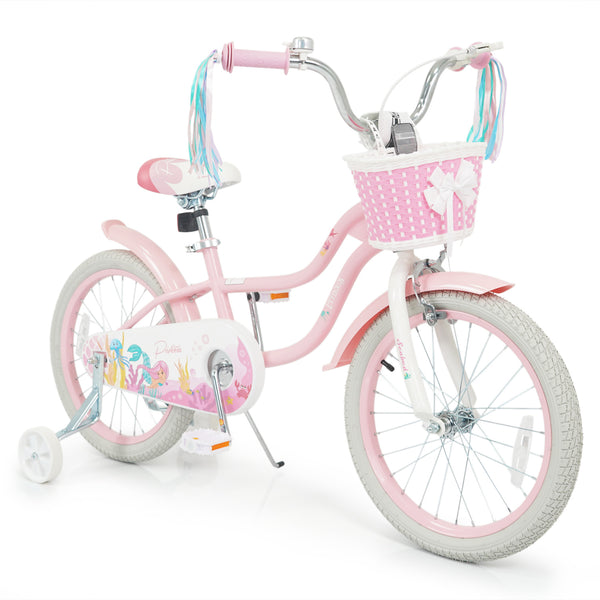 12-inch adjustable kids bike for girls, featuring a basket and streamers, perfect for ages 3 and up.