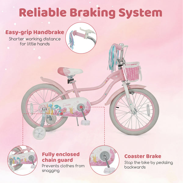 12-inch adjustable kids bike for girls, featuring a basket and streamers, perfect for ages 3 and up.