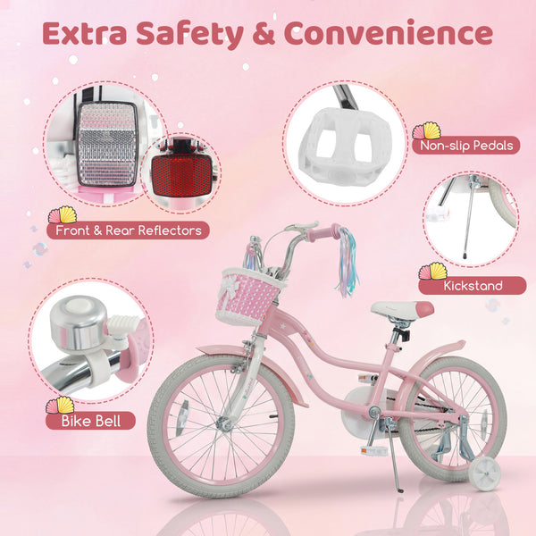 12-inch adjustable girls' bike with basket and streamers, perfect for kids aged 3, shown at angle 31.