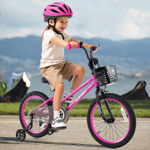 12-inch adjustable kids bike with front basket for children aged 3, angled view showcasing vibrant design and features.