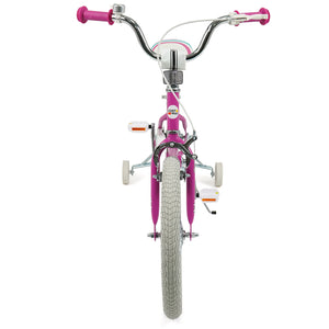 12-inch pink kids bike for ages 3-8 with adjustable handlebar, Starlight Wave design, viewed at a 24-degree angle.