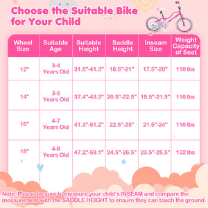 12-inch pink kids bike for ages 3-8 with adjustable handlebar, Starlight Wave design, shown at a 25-degree angle.