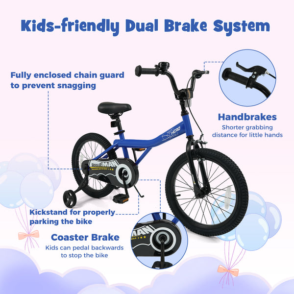 14-Inch Kids Bike with Removable Training Wheels Navy - Brave Hero