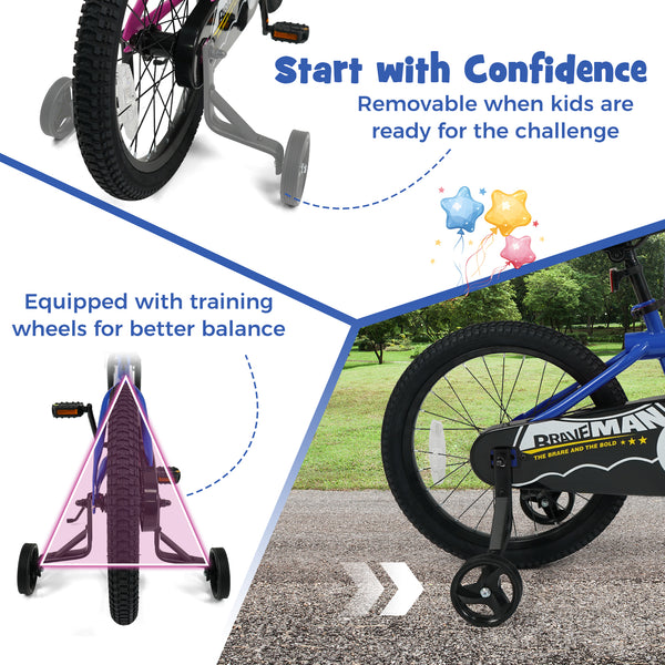 14-Inch Kids Bike with Removable Training Wheels Navy - Brave Hero