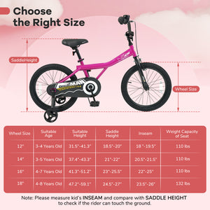 14-Inch Kids Bike with Removable Training Wheels Pink