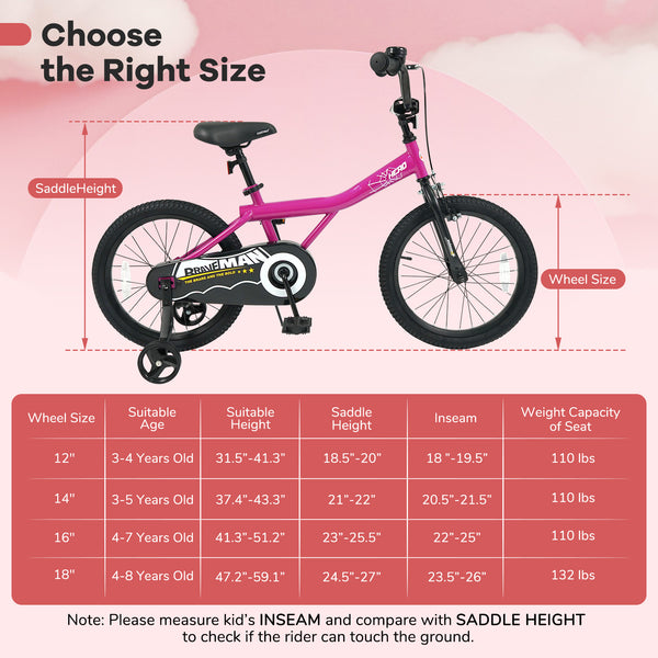 14-Inch Kids Bike with Removable Training Wheels Pink