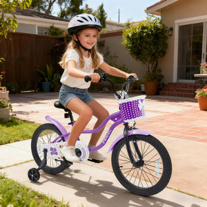 Magic purple 12-inch kids bike with training wheels for ages 3-4, angled view showcasing design and features.