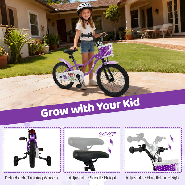 Magic purple 12-inch kids bike with training wheels for ages 3-4, angled view showcasing design and features.