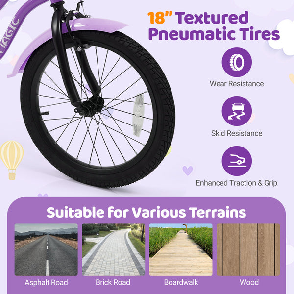12-inch magic purple kids bike with training wheels for ages 3-4, angled view showcasing design and features.