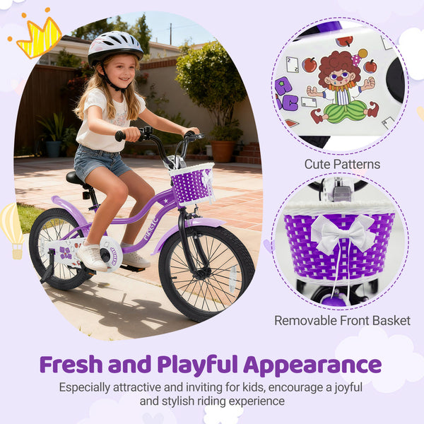 12-inch magic purple kids bike with training wheels for ages 3-4, angled view showcasing its design and features.