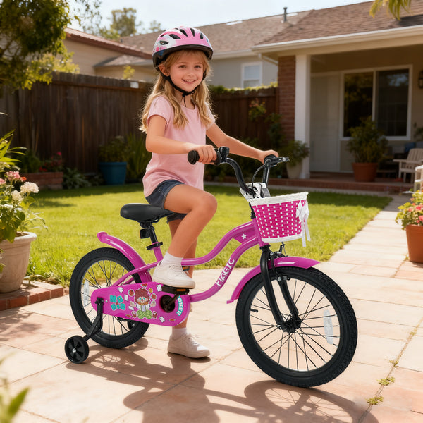12-inch Magic Rose kids bike with training wheels, perfect for ages 3-4, shown at a 32-degree angle.