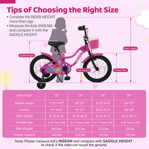 12-inch Magic Rose kids bike with training wheels for ages 3-4, angled view showcasing vibrant design and safety features.