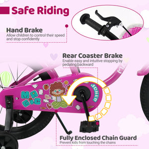 12-inch kids bike with training wheels for ages 3-4, featuring a Magic Rose design, angled view.