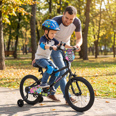 18 Inch Kids Bike with Training Wheels for Ages 4-8 Years Old Black- Street Art Time