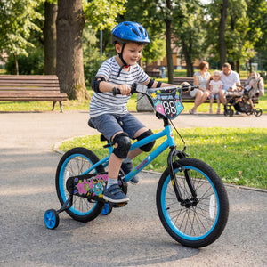 16 Inch Kids Bike with Training Wheels for Ages 4-7 Years Old Blue- Street Art Time