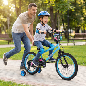 16 Inch Kids Bike with Training Wheels for Ages 4-7 Years Old Blue- Street Art Time