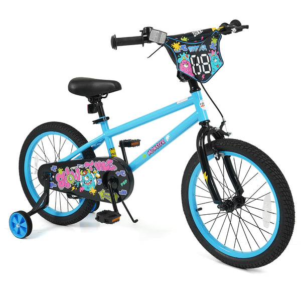16 Inch Kids Bike with Training Wheels for Ages 4-7 Years Old Blue- Street Art Time