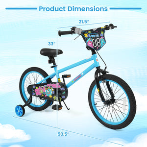 16 Inch Kids Bike with Training Wheels for Ages 4-7 Years Old Blue- Street Art Time