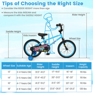 16 Inch Kids Bike with Training Wheels for Ages 4-7 Years Old Blue- Street Art Time