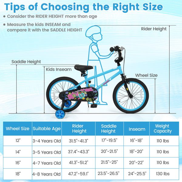 16 Inch Kids Bike with Training Wheels for Ages 4-7 Years Old Blue- Street Art Time
