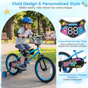 16 Inch Kids Bike with Training Wheels for Ages 4-7 Years Old Blue- Street Art Time