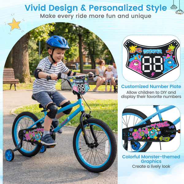 16 Inch Kids Bike with Training Wheels for Ages 4-7 Years Old Blue- Street Art Time