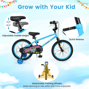 16 Inch Kids Bike with Training Wheels for Ages 4-7 Years Old Blue- Street Art Time