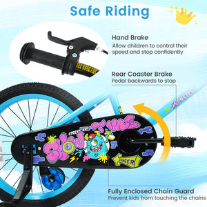 16 Inch Kids Bike with Training Wheels for Ages 4-7 Years Old Blue- Street Art Time