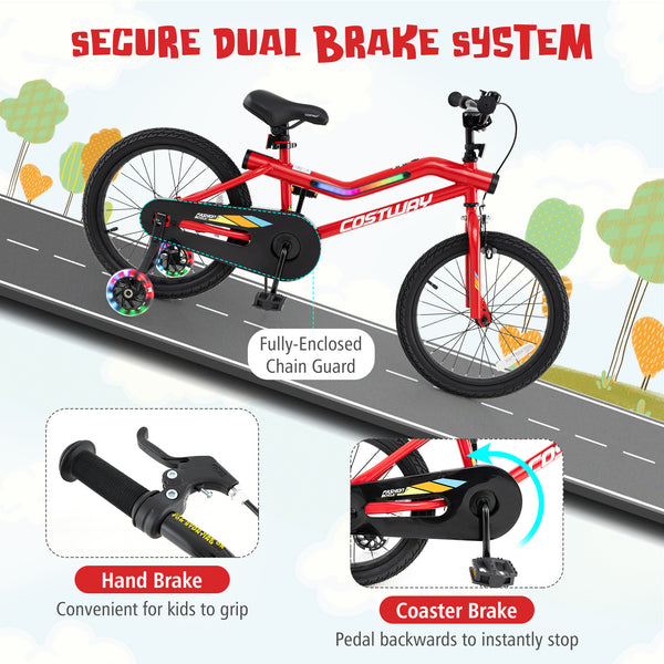 16 Inch Kids Bike with LED Lights Adjustable Carbon Steel Bicycle for 4-7 Years Old