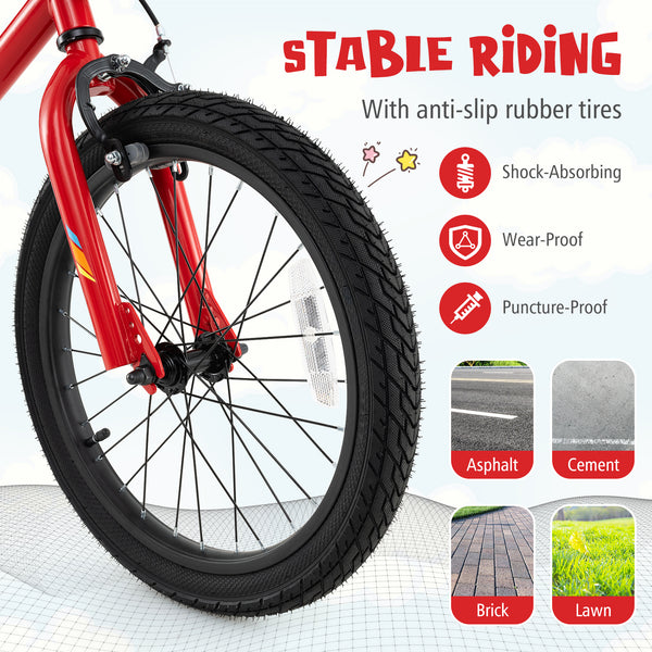 16 Inch Kids Bike with LED Lights Adjustable Carbon Steel Bicycle for 4-7 Years Old