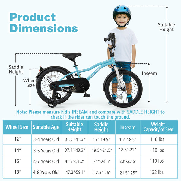 14-inch kids bike with training wheels for ages 3-5, angled view showcasing vibrant design and safety features.