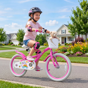 Girls Bike for 3-8 Years Old with Basket - Spring Party Pink