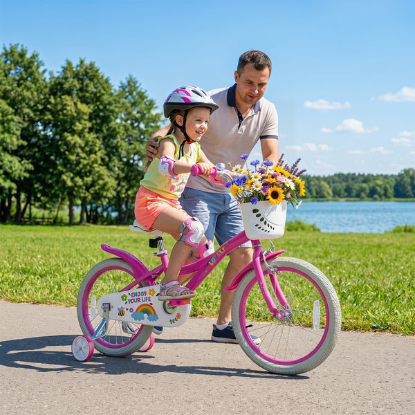 Girls Bike for 3-8 Years Old with Basket - Spring Party Pink