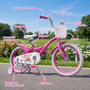 Girls Bike for 3-8 Years Old with Basket - Spring Party Pink