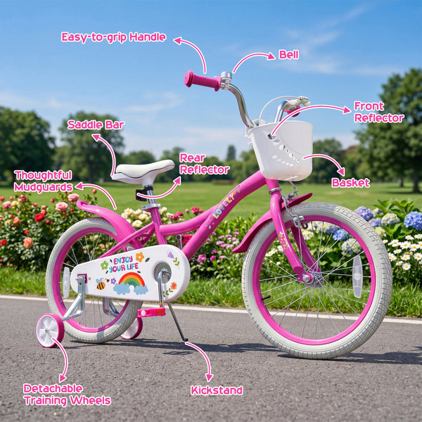 Girls Bike for 3-8 Years Old with Basket - Spring Party Pink
