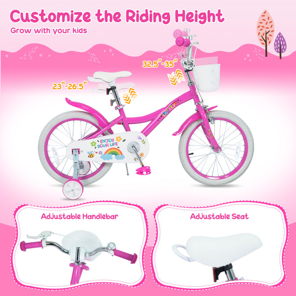 Girls Bike for 3-8 Years Old with Basket - Spring Party Pink