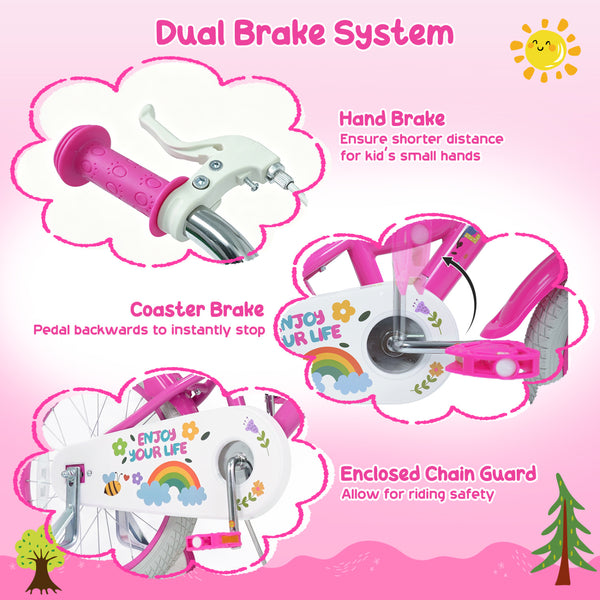 Girls Bike for 3-8 Years Old with Basket - Spring Party Pink