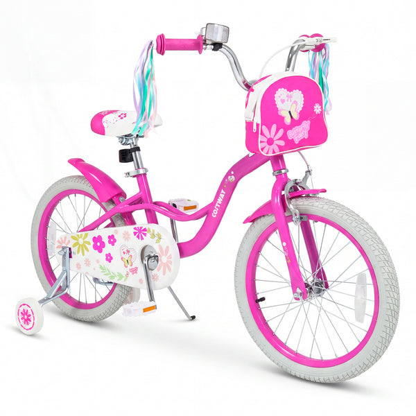 Girls Bike with Front Bag and Streamers for 3-8 Years Pink