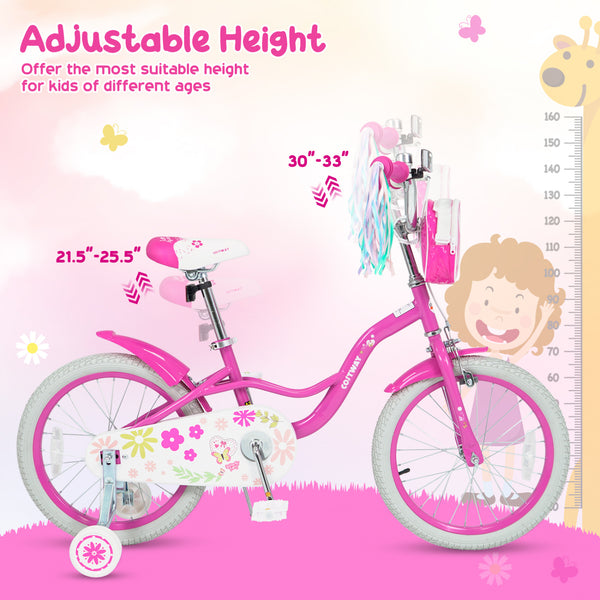 Girls Bike with Front Bag and Streamers for 3-8 Years Pink