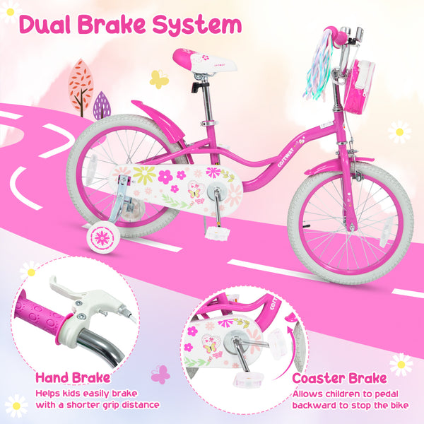 Girls Bike with Front Bag and Streamers for 3-8 Years Pink