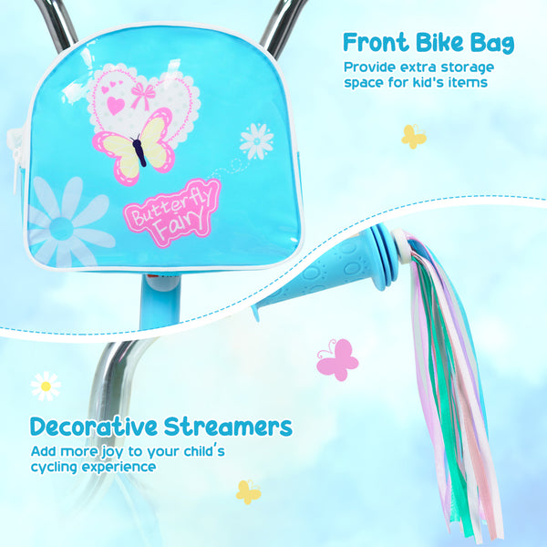 Girls Bike with Front Bag and Streamers for 3-8 Years Blue