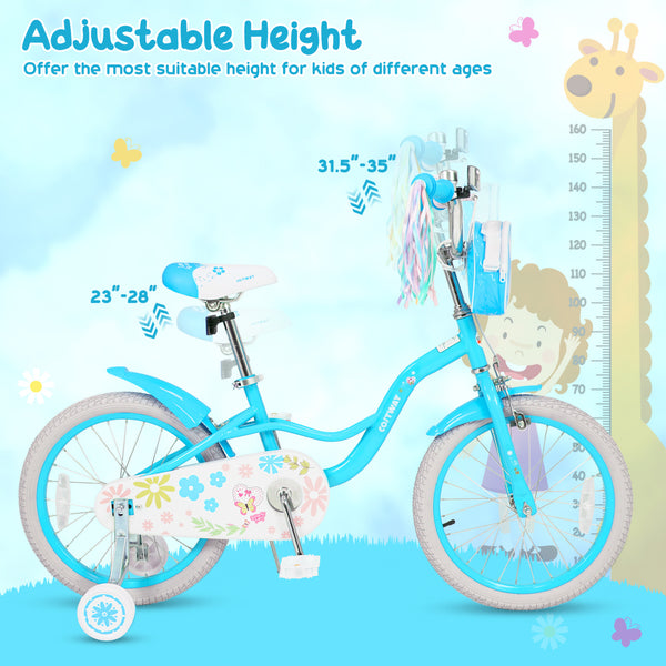 Girls Bike with Front Bag and Streamers for 3-8 Years Blue