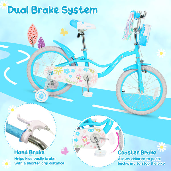 Girls Bike with Front Bag and Streamers for 3-8 Years Blue