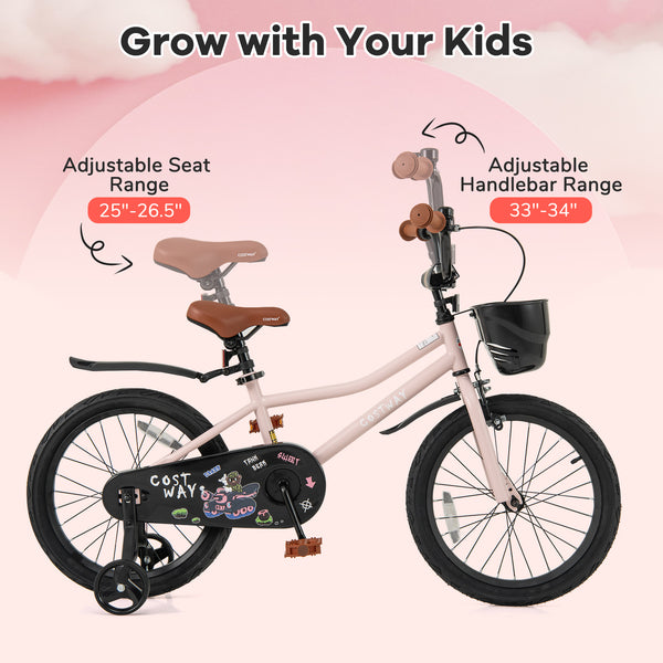 16-Inch Kids Bike with Basket and Adjustable Handlebar for 4