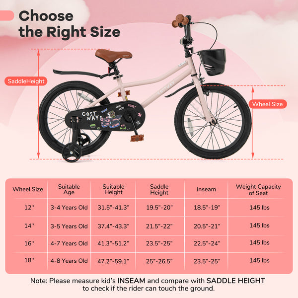 16-Inch Kids Bike with Basket and Adjustable Handlebar for 4