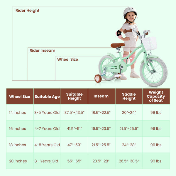14-inch kids bike with adjustable seat and bell for ages 3-8, shown at a 20-degree angle.